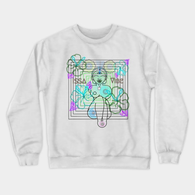 Psychedelic Issa Vibe Spacey Earth Girl (white bg, green and pink variation) Crewneck Sweatshirt by VantaTheArtist